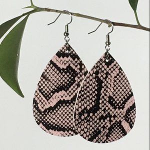 NEW Womens Snakeskin Print Leather Teardrop Earrings